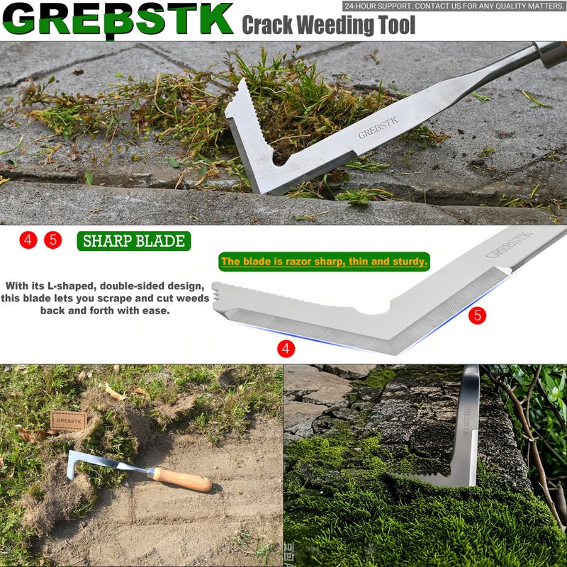 GREBSTK Crack Weeder Crevice Weeding Tool Stainless Steel Manual Weeder Beech Handle Gardening Tool - Image 4